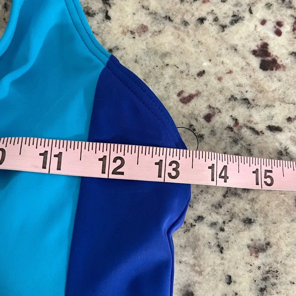 DKNY Racerback Tankini Women XS Blue Pink Striped Colorblock Sporty Swim Top NEW